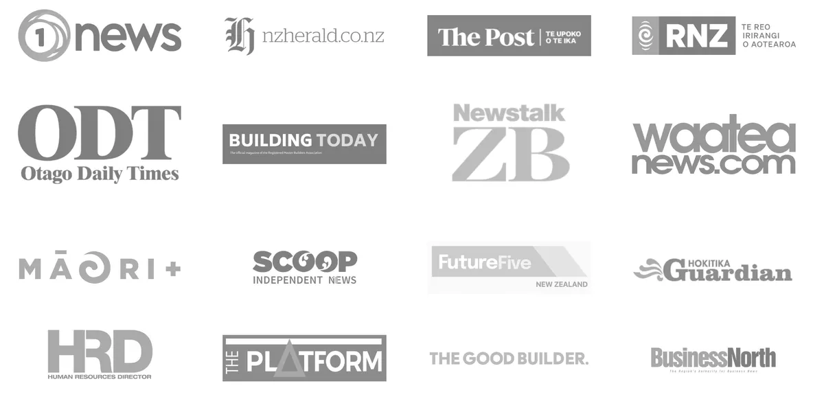 Featured in 1News, NZ Herald, The Post, RNZ, Otago Daily Times, Building Today, Newstalk ZB, Waatea News, Maori+, Scoop, FutureFive, Hokitika Guardian, HRD, The Platform, The Good Builder and Business North