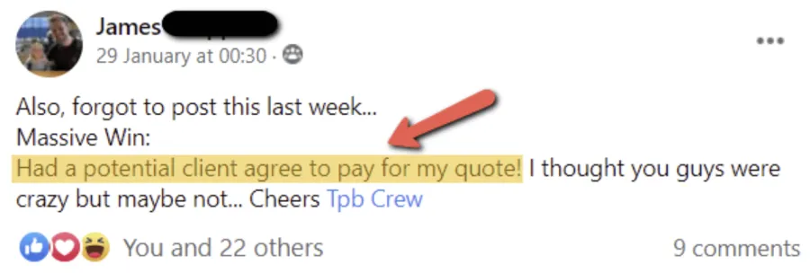 Builder win shared in The Professional Builder community