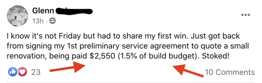 Builder win shared in The Professional Builder community