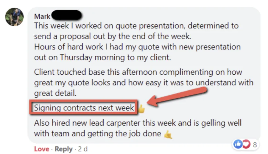 Builder win shared in The Professional Builder community